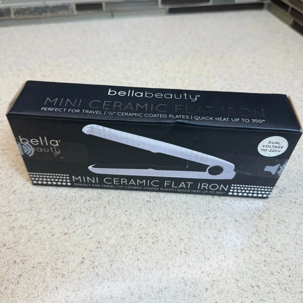 New Bella Beauty Mini Ceramic Flat Iron White 1/2 Inch Travel Straightener NIB